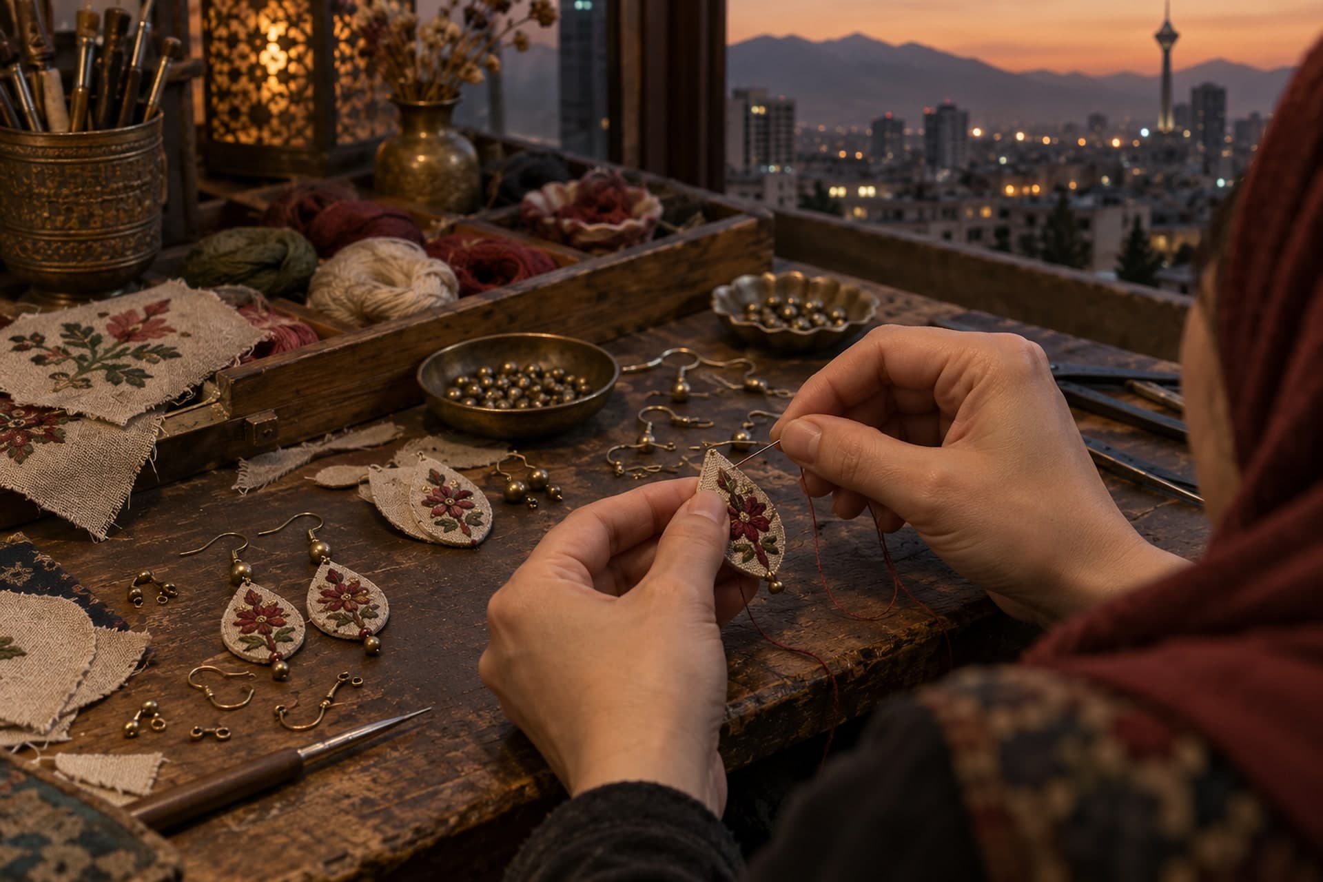 تصویرسازی اصلی برای کارگاه ساخت گوشواره با تکنیک درباردوزی